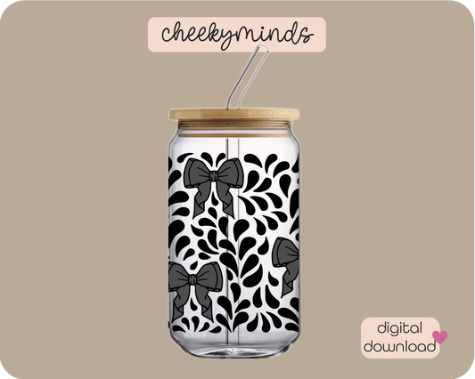 Black Talavera Bow 16oz Libbey Glass Can Wrap