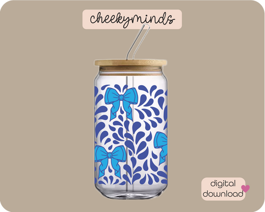 Blue Talavera Bow 16oz Libbey Glass Can Wrap