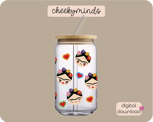 Faces of Frida 16oz Libbey Glass Can Wrap