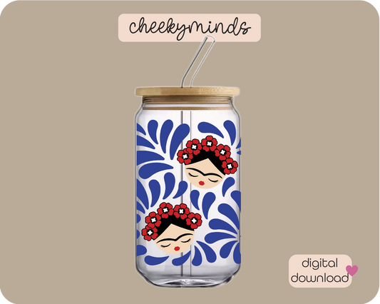 Frida Talavera 16oz Libbey Glass Can Wrap