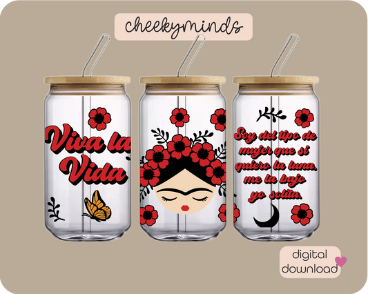 Retro Frida 16oz Libbey Glass Can Wrap