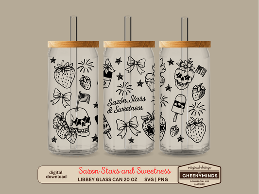 Sazon Stars and Sweetness SVG PNG Wrap for 20oz Libbey Glass Can