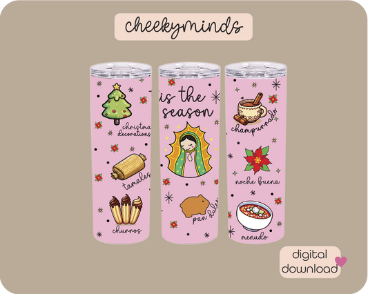 Tis the Season Virgencita in Pink 20oz Skinny Straight Tumbler Wrap