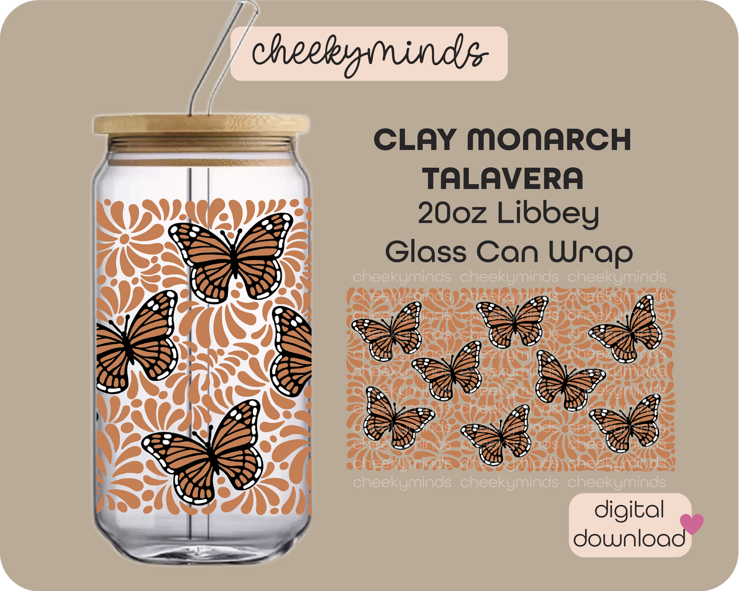 Clay Monarch Talavera 20oz Libbey Glass Can Wrap