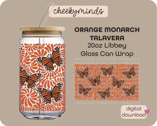 Orange Monarch Talavera 20oz Libbey Glass Can Wrap