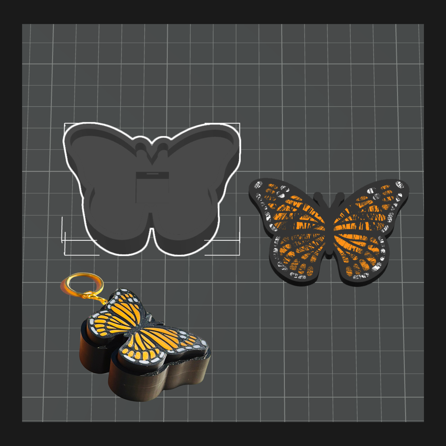 Mariposa Monarch Clicker Keychain STL 3mf File