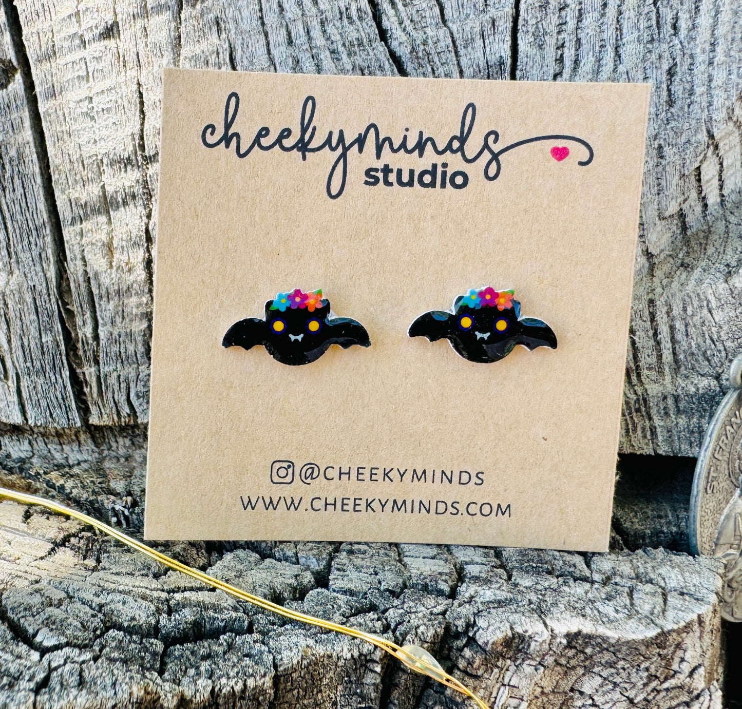 Senorita Bat Dia de Los Muertos Stud Earrings image 0