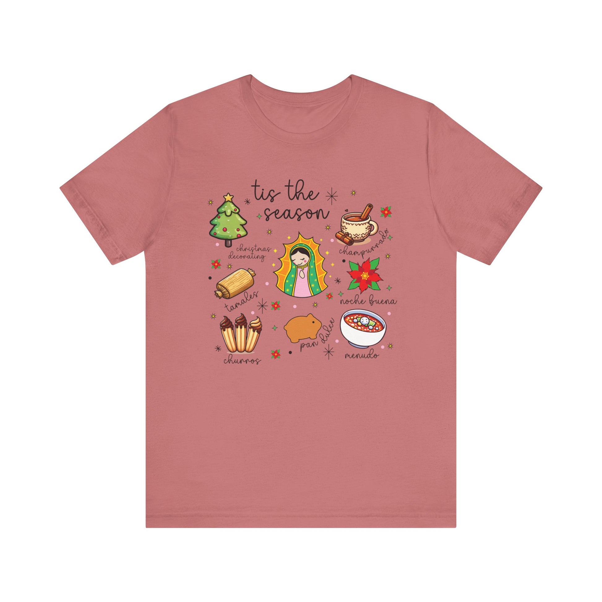 Mexican Christmas, Tis the Season, Bella Cavas Jersey Tee, Feliz Navidad Shirt, Virgen de Guadalupe, Tamales Clothing - Mauve, 2XL image