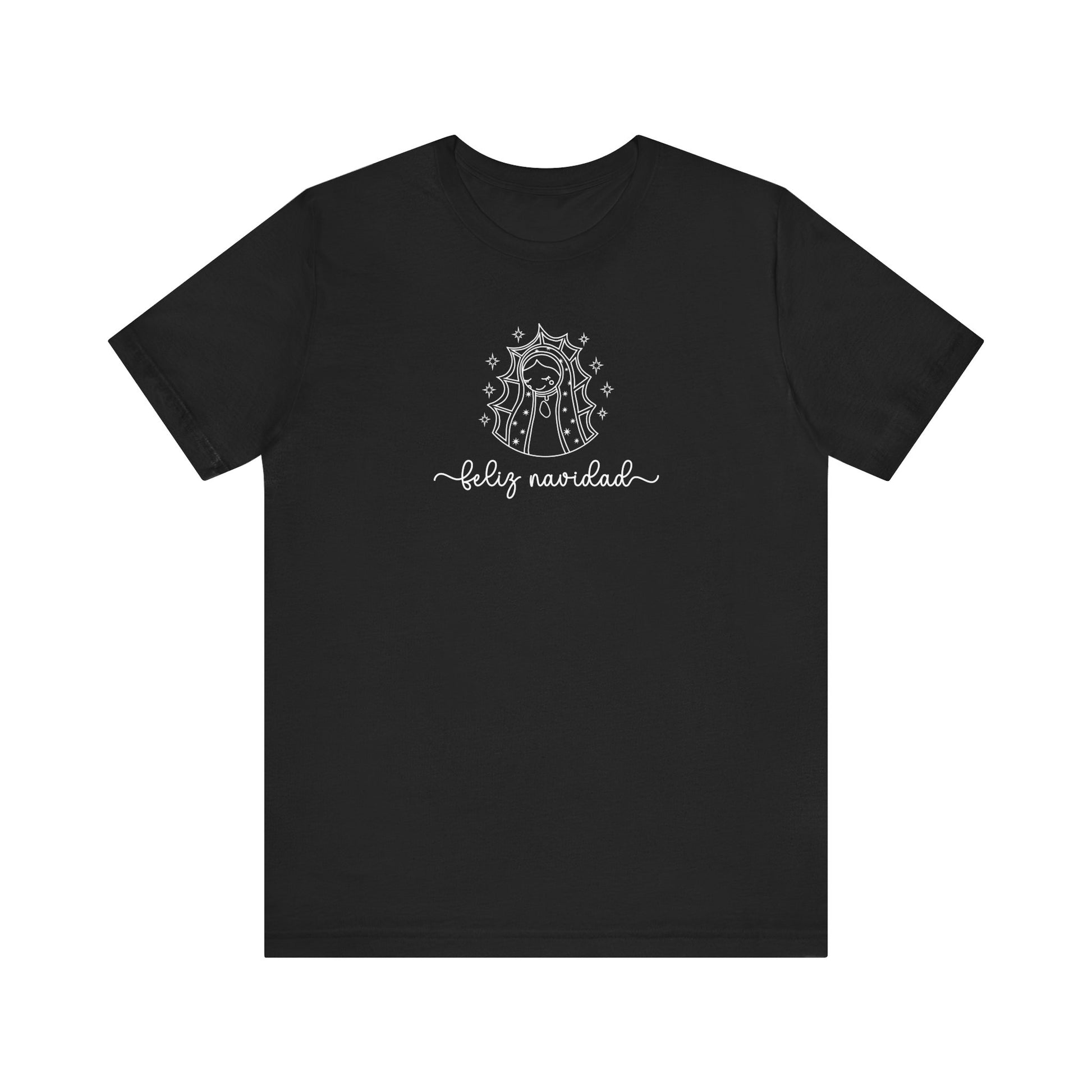 Virgin Mary Christmas Shirt, Religious Christmas Gift, Minimalist Virgen de Guadalupe Shirt, Line Art Minimal Tee, Holiday Religious Shirt - Black, S image