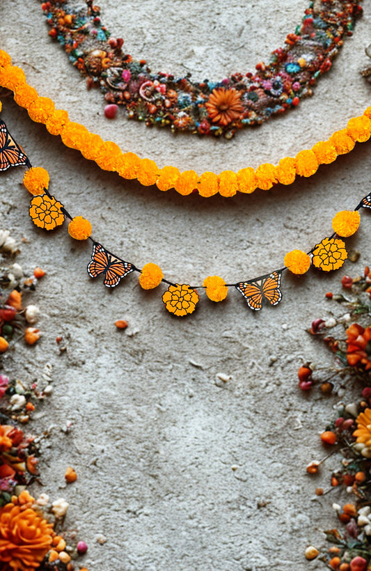 Monarch Butterfly & Marigold Banner Día de los Muertos Garland