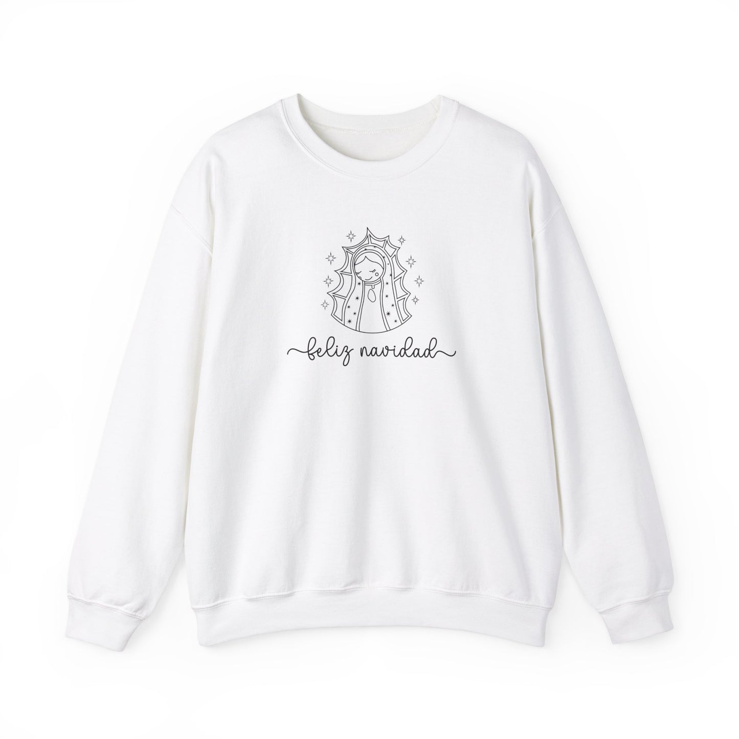 Virgin Mary Line art Sweatshirt, Virgen de Guadalupe Pullover, Christmas Sweater, Mexican Religious Top, Holiday Sweatshirt, Religious - White, 4XL image