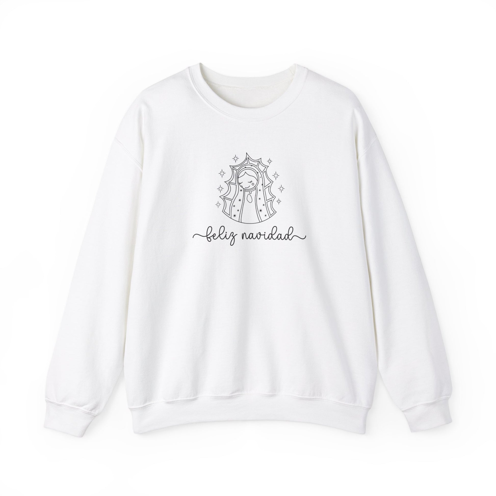 Virgin Mary Line art Sweatshirt, Virgen de Guadalupe Pullover, Christmas Sweater, Mexican Religious Top, Holiday Sweatshirt, Religious - White, 4XL image
