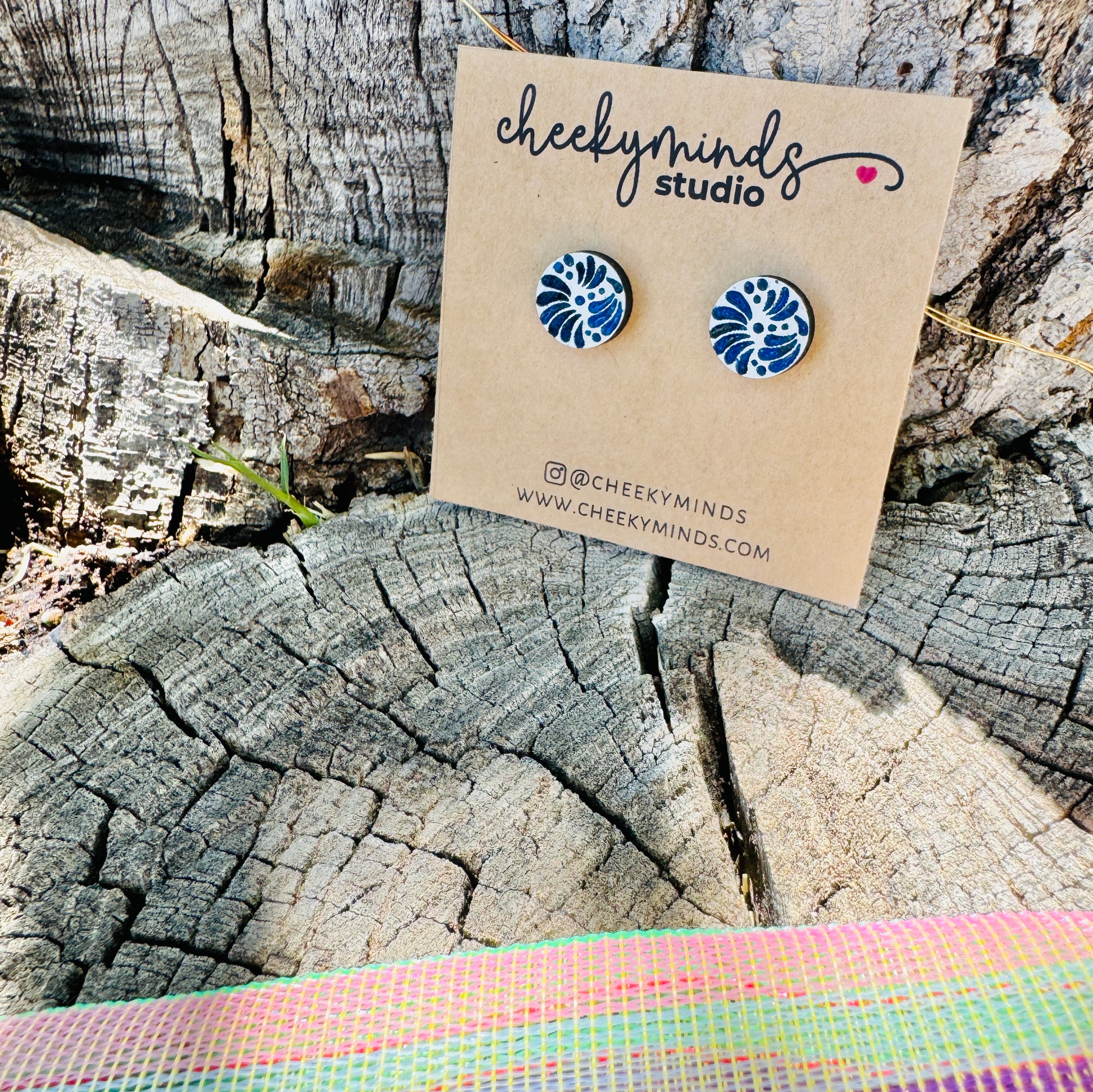 Blue Talavera Stud Earrings - Hand Painted image 1