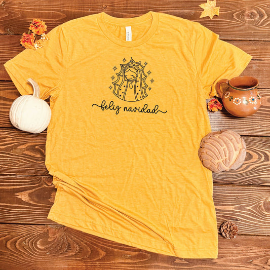Virgin Mary Christmas Shirt, Religious Christmas Gift, Minimalist Virgen de Guadalupe Shirt, Line Art Minimal Tee, Holiday Religious Shirt image 0