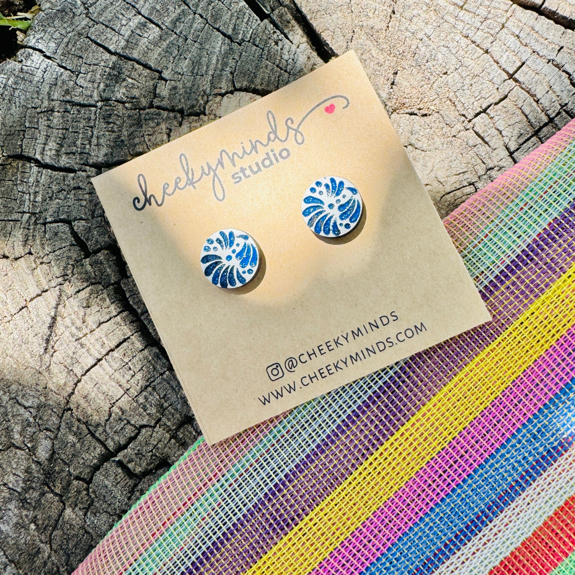 Blue Talavera Stud Earrings - Hand Painted image 0