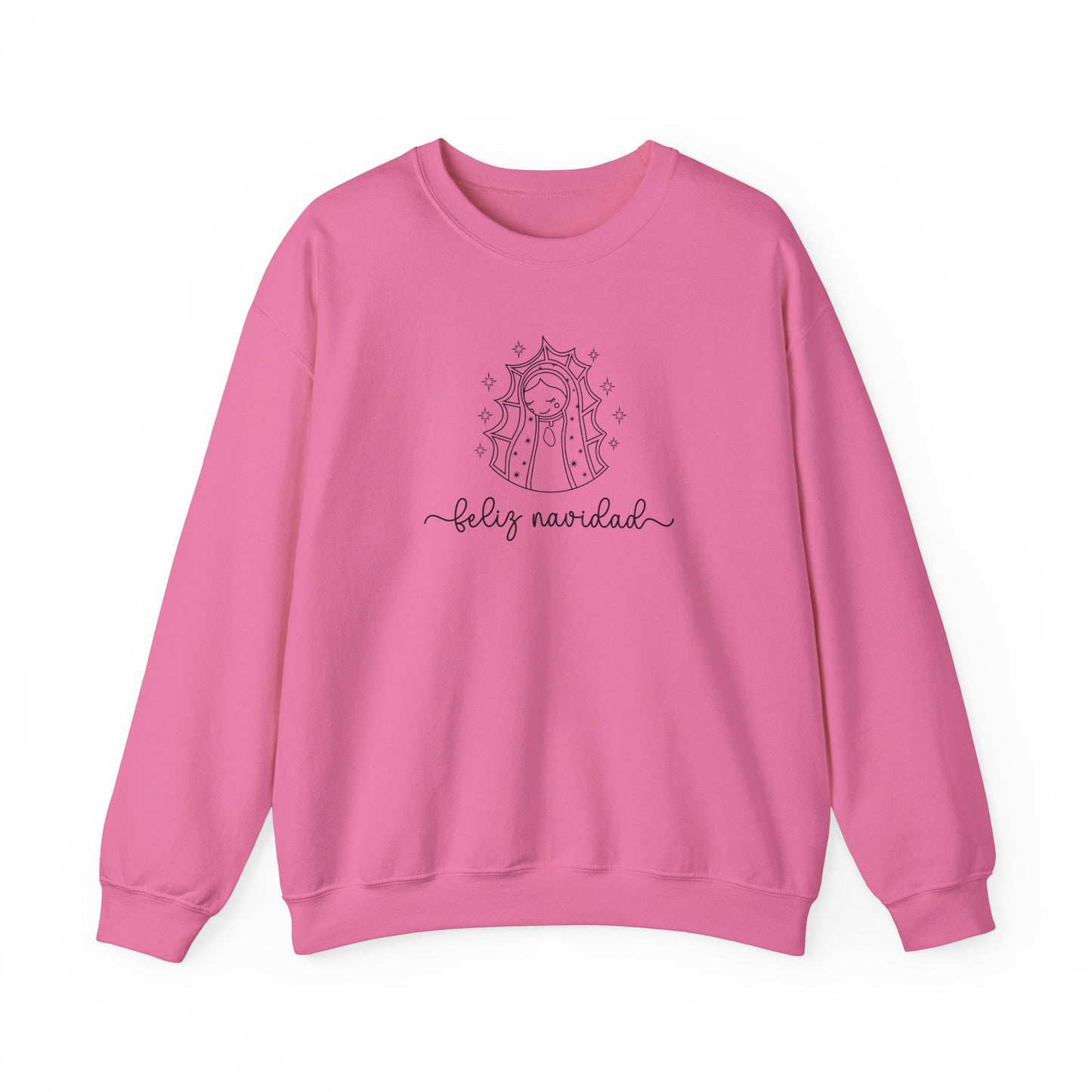 Virgin Mary Line art Sweatshirt, Virgen de Guadalupe Pullover, Christmas Sweater, Mexican Religious Top, Holiday Sweatshirt, Religious - Safety Pink, S image