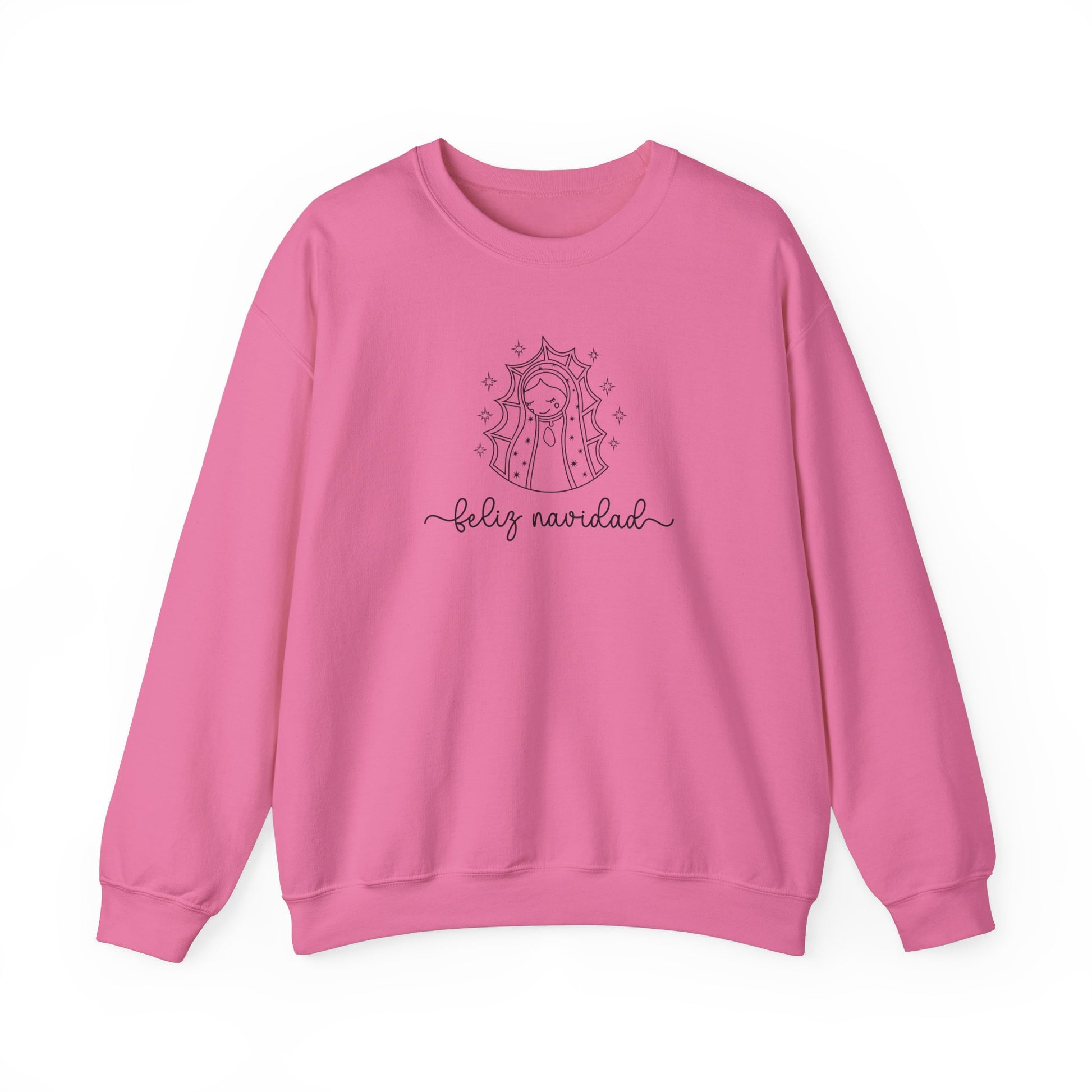 Virgin Mary Line art Sweatshirt, Virgen de Guadalupe Pullover, Christmas Sweater, Mexican Religious Top, Holiday Sweatshirt, Religious - Safety Pink, S image