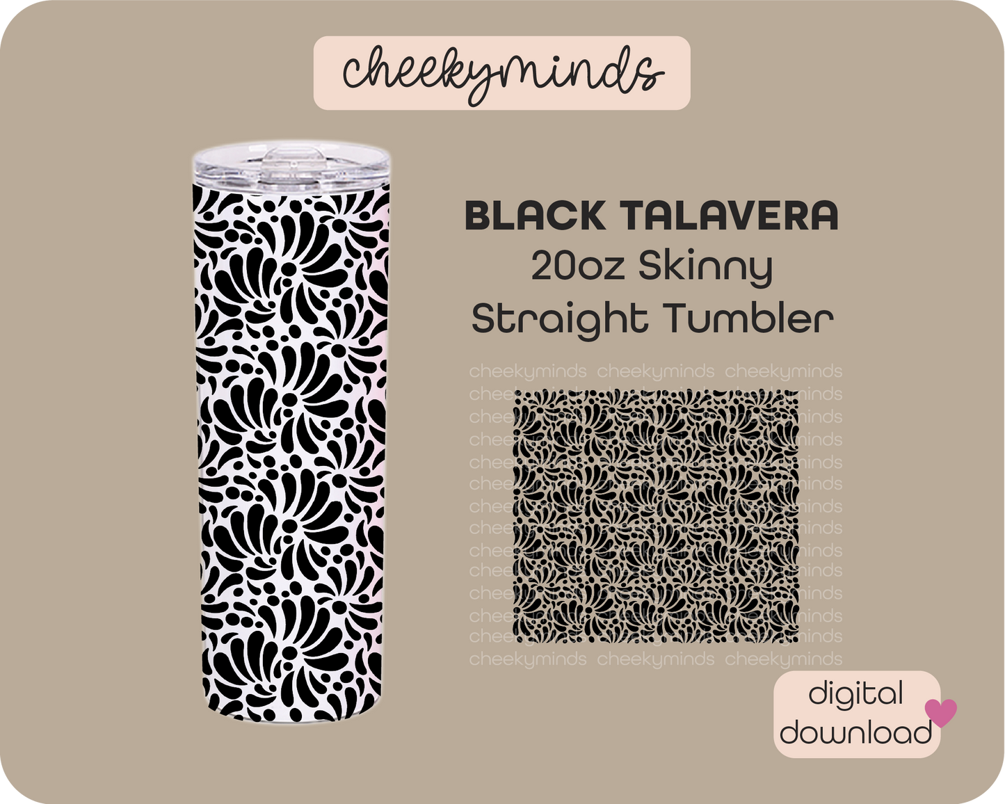 Talavera Black 20oz Skinny Straight Tumbler Wrap