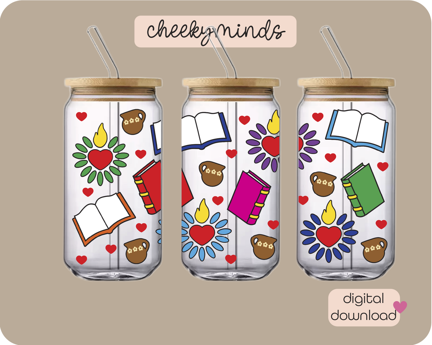 Cafecitos y Libros 20oz Libbey Glass Can Wrap