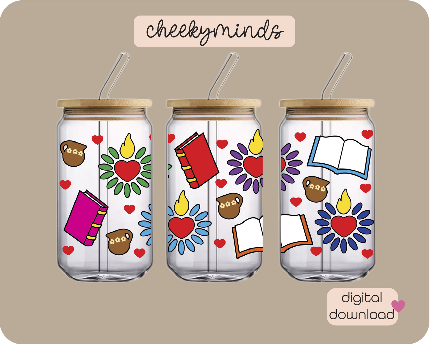 Cafecitos y Libros 16oz Libbey Glass Can Wrap