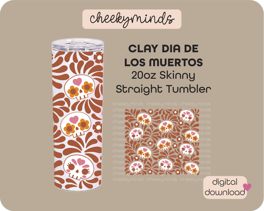 Dia de Los Muertos Clay 20oz Skinny Straight Tumbler Wrap
