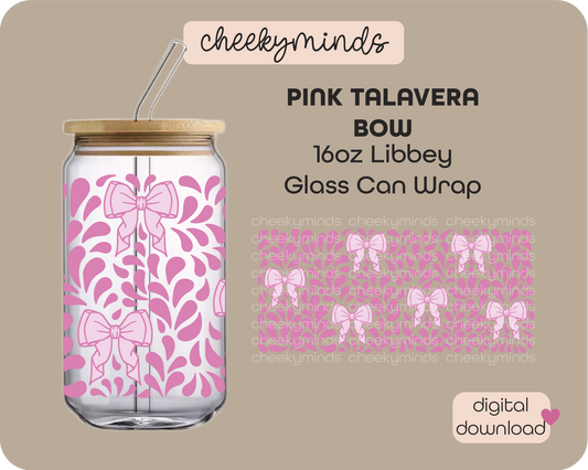 Pink Talavera Bow 16oz Libbey Glass Can Wrap