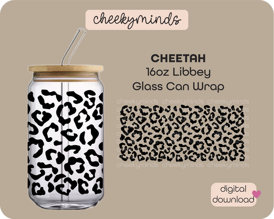 Cheetah Pattern 16oz Libbey Glass Can Wrap