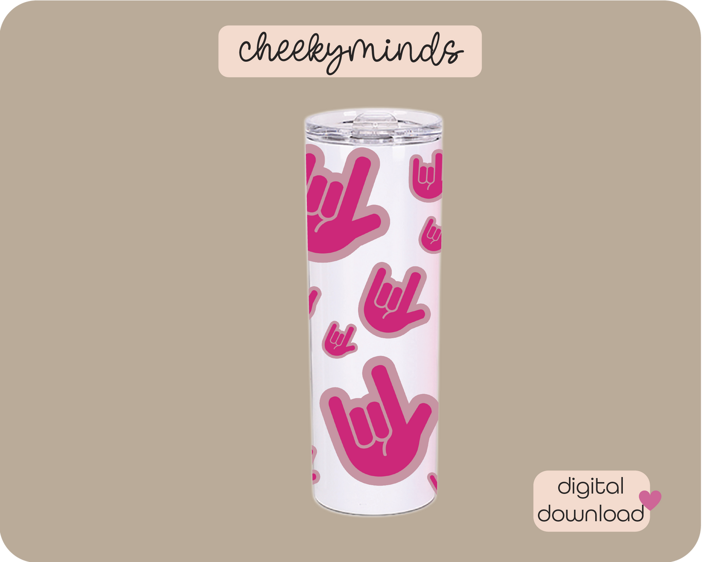 Dark Pink ILU ASL 20oz Skinny Straight Tumbler Wrap