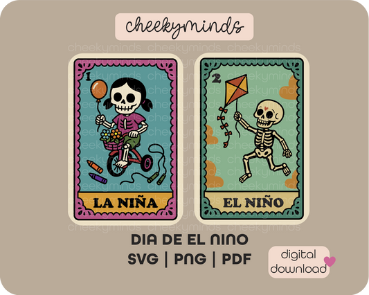 Día del Niño Loteria SVG Bundle La Niña and El Niño Black & White Skeleton Kids Dia de los Muertos Digital Art Day of the Child printable