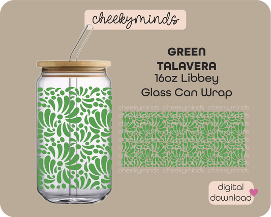 Green Talavera 16oz Libbey Glass Can Wrap