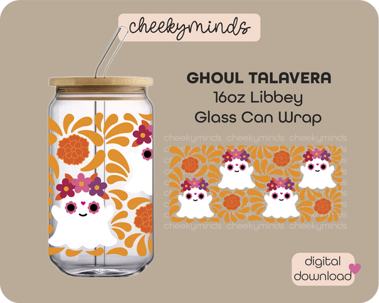 Ghouls Talavera 16oz Libbey Glass Can Wrap
