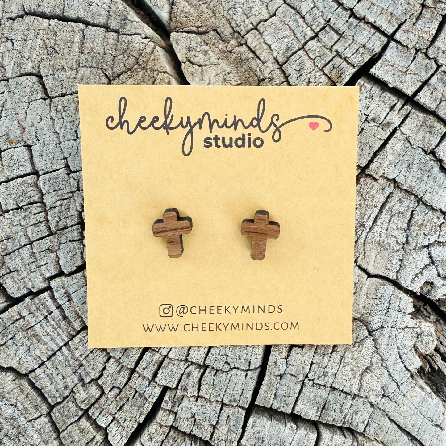 Wooden Cross Walnut Wood Earrings