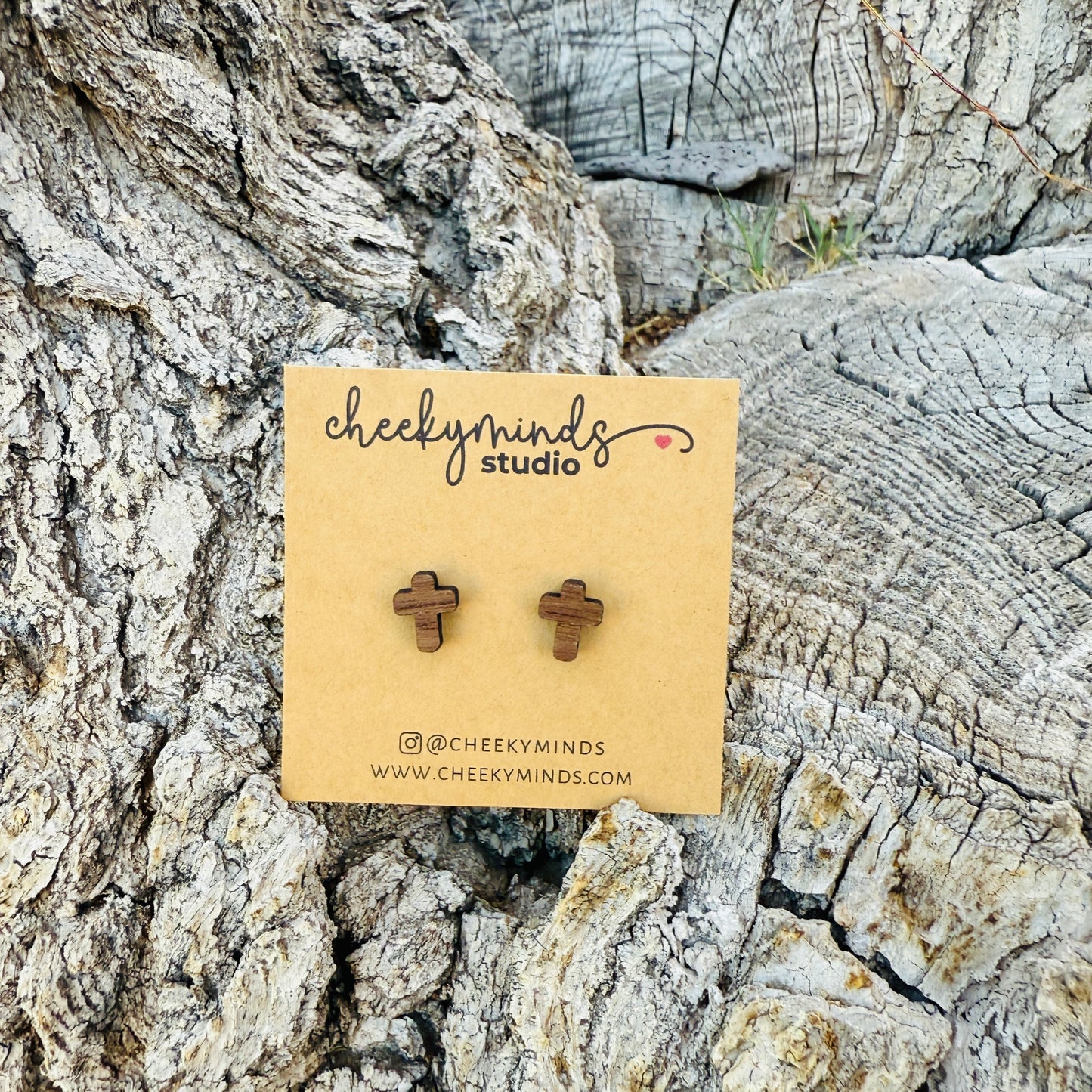 Wooden Cross Walnut Wood Earrings