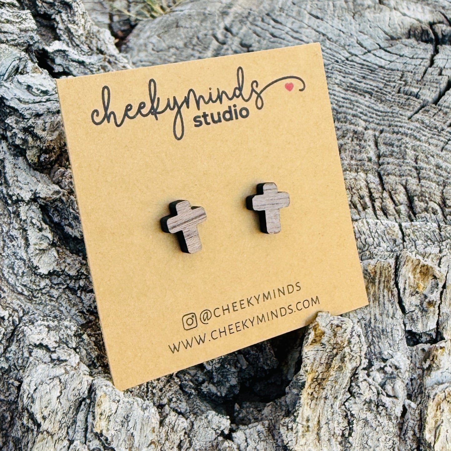 Wooden Cross Walnut Wood Earrings