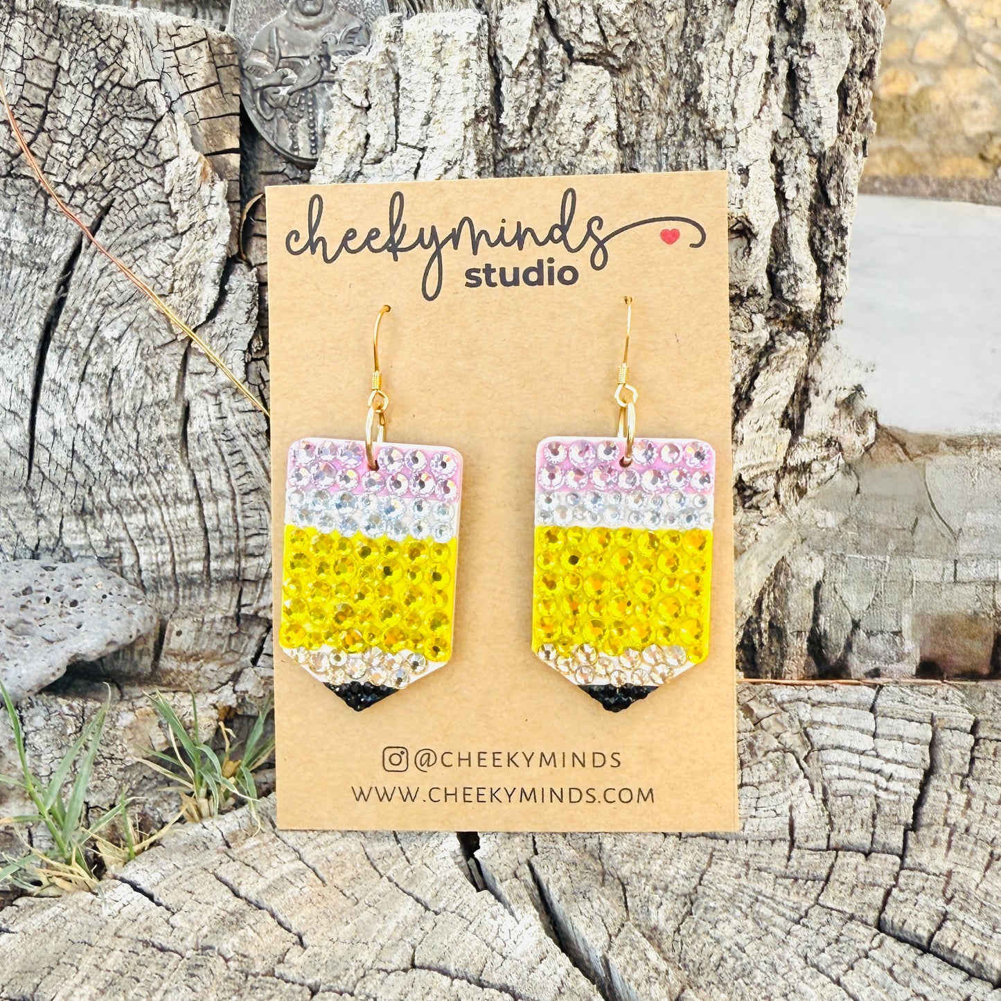 Teacher Pencil Rhinestone Earrings