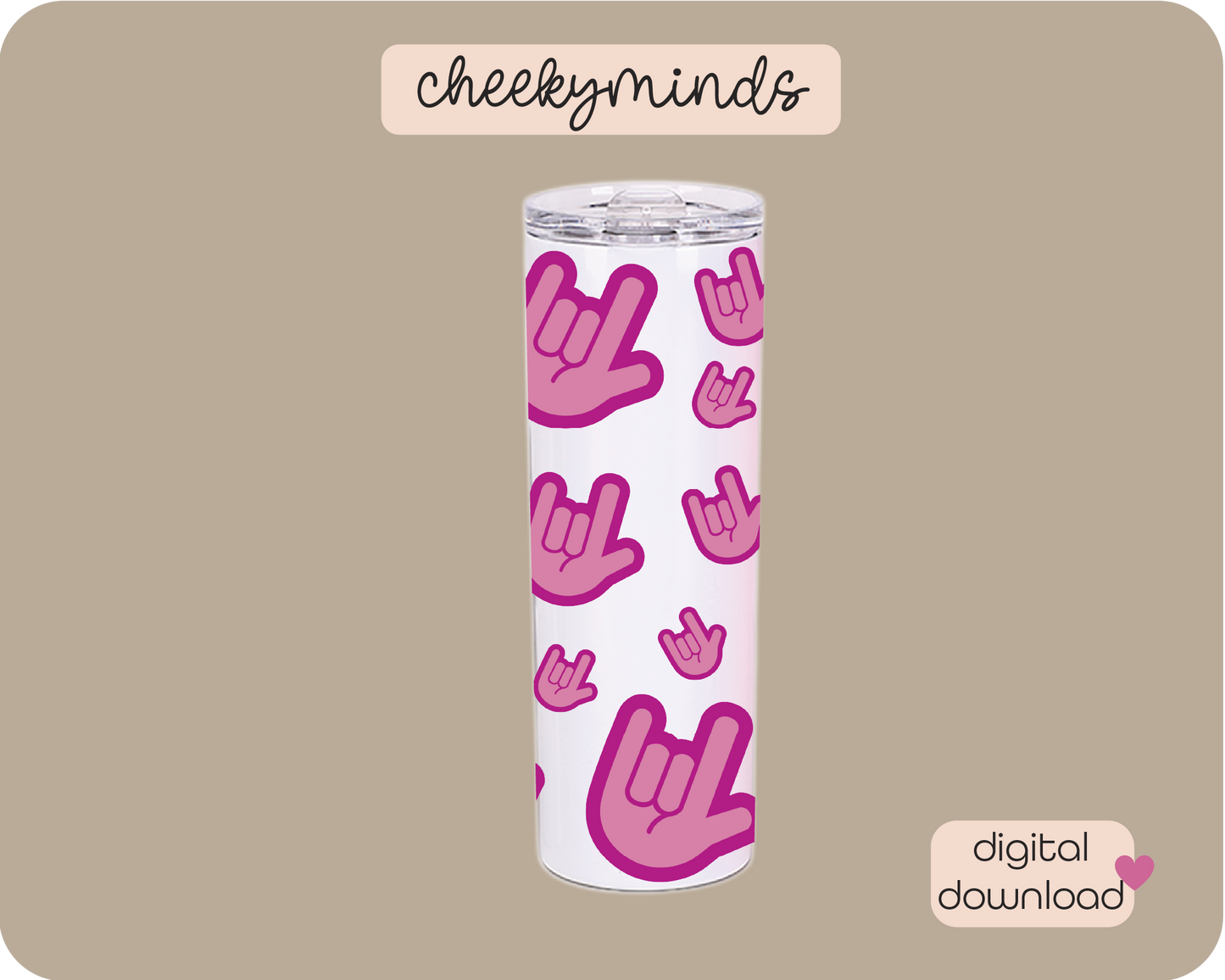 Light Pink ILU ASL 20oz Skinny Straight Tumbler Wrap