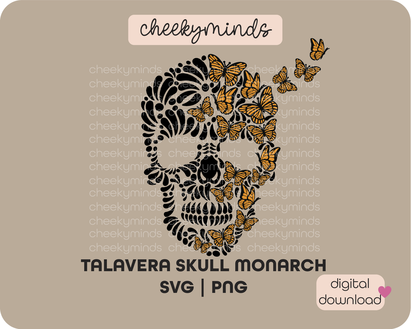 Talavera Skull and Monarchs SVG PNG