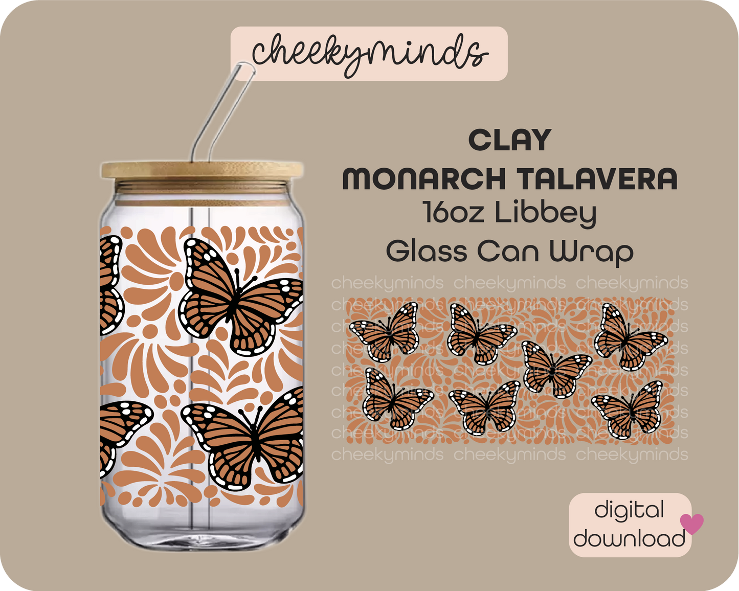 Clay Monarch Talavera 16oz Libbey Glass Can Wrap