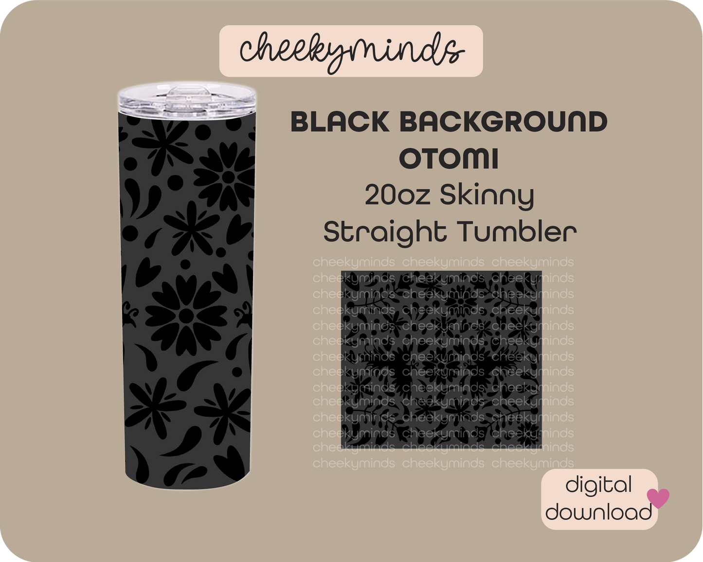 Otomi Black and Gray 20oz Skinny Straight Tumbler Wrap