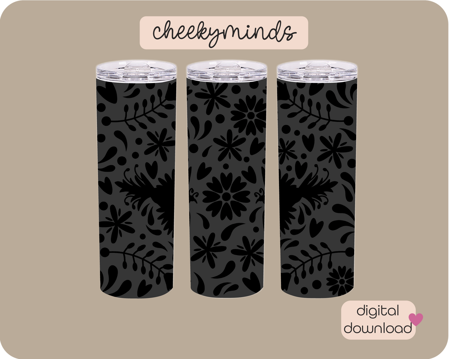 Otomi Black and Gray 20oz Skinny Straight Tumbler Wrap