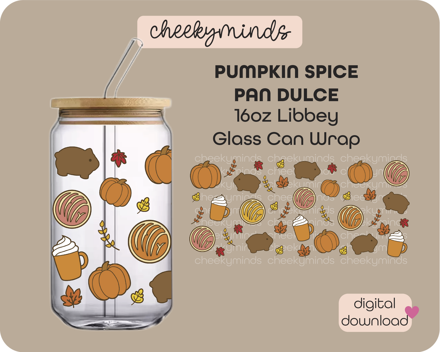 16oz Pumpkin Spice Pan Dulce Libbey Glass Can Wrap
