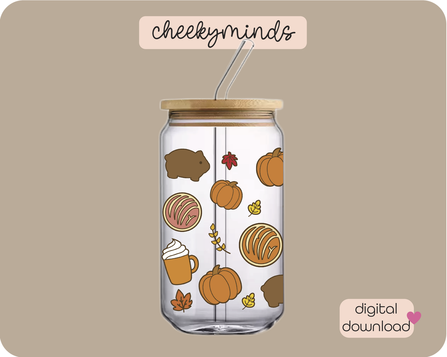 16oz Pumpkin Spice Pan Dulce Libbey Glass Can Wrap