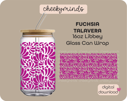 Fuchsia Talavera 16oz Libbey Glass Can Wrap
