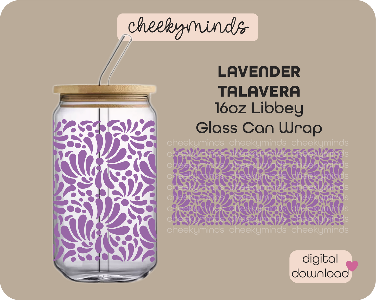 Lavender Talavera 16oz Libbey Glass Can Wrap