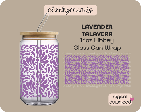 Lavender Talavera 16oz Libbey Glass Can Wrap