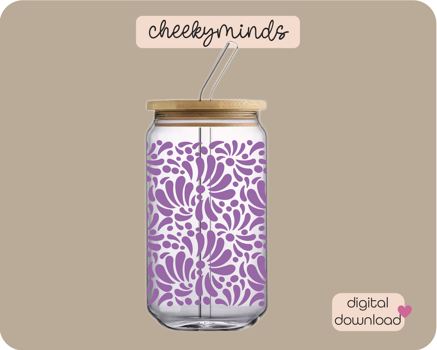 Lavender Talavera 16oz Libbey Glass Can Wrap