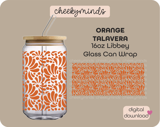 Orange Talavera 16oz Libbey Glass Can Wrap