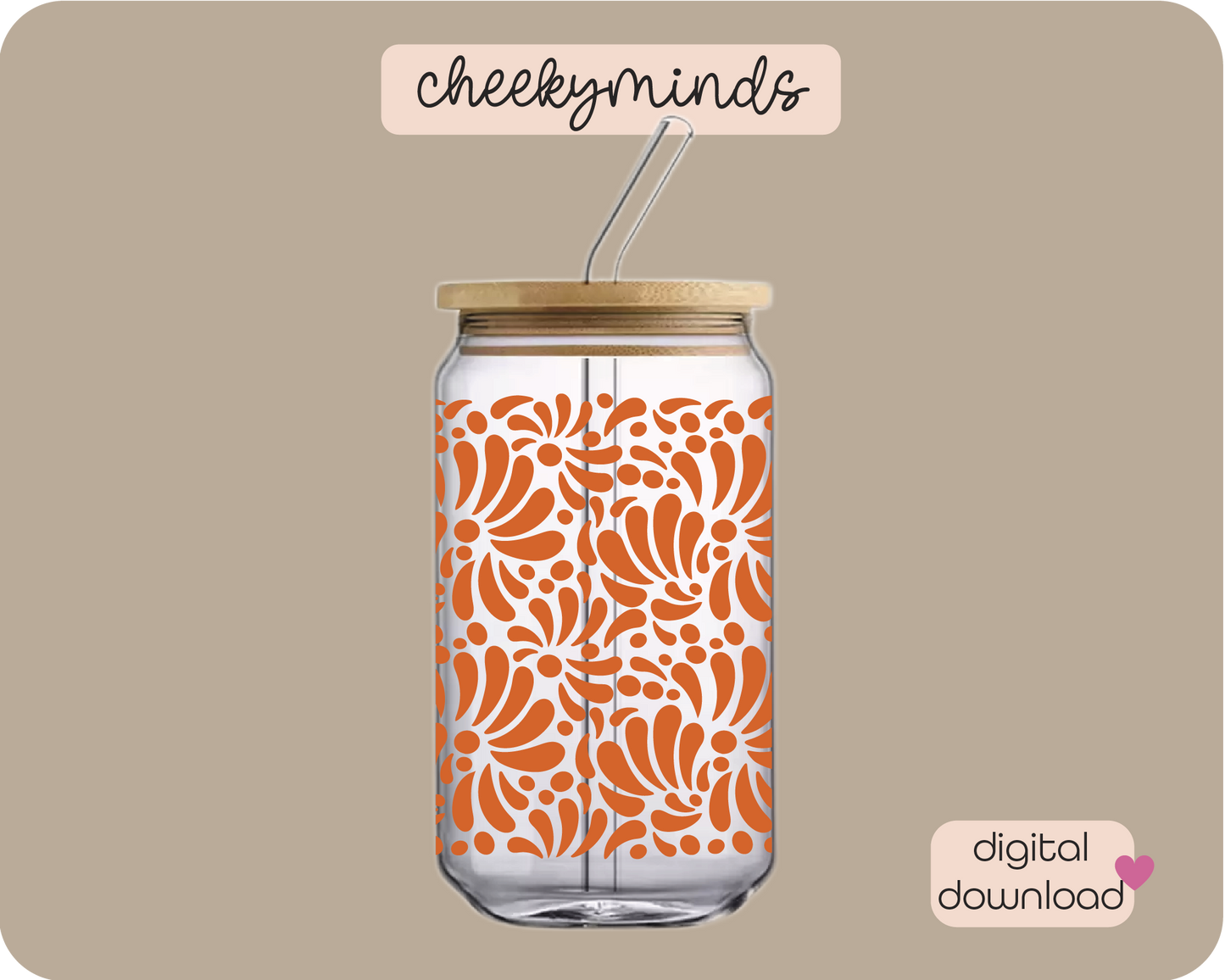 Orange Talavera 16oz Libbey Glass Can Wrap