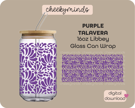 Purple Talavera 16oz Libbey Glass Can Wrap