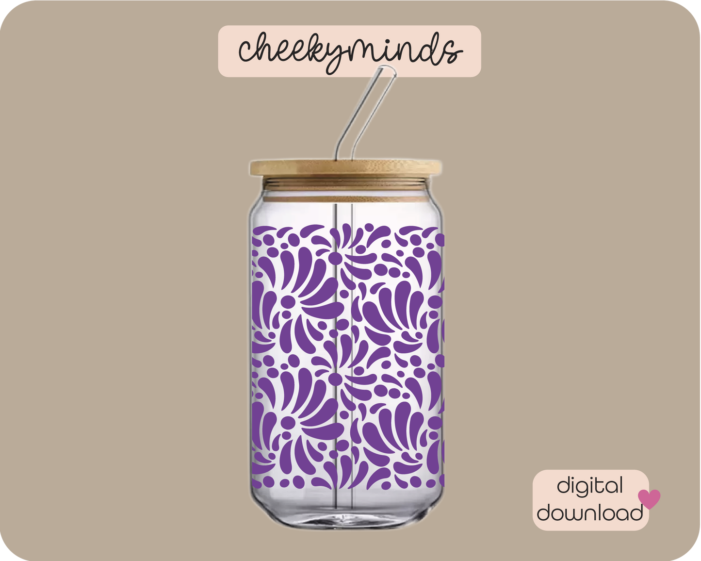 Purple Talavera 16oz Libbey Glass Can Wrap